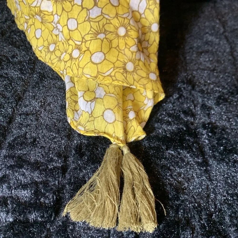Women's Yellow Daisy Cotton Kaftan Swimsuit Cover Up & Matching Flip Flops NWT